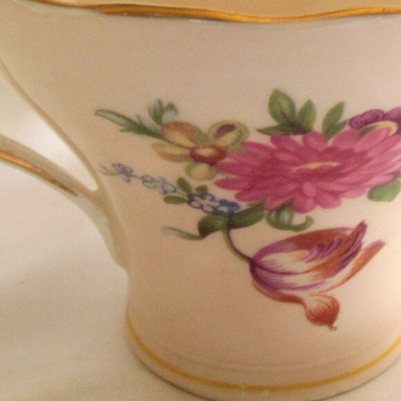 Aynsley Tea Cup and Saucer, Soft Beige and Spring Floral, Corset Shape, H28 - Picture 7 of 8